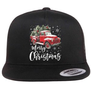 Merry Christmas Red Truck Family Matching Christmas Pajama Flat Bill Trucker Hat