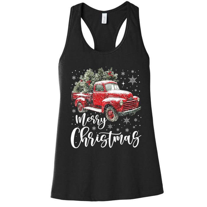 Merry Christmas Red Truck Family Matching Christmas Pajama Women's Racerback Tank