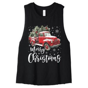 Merry Christmas Red Truck Family Matching Christmas Pajama Women's Racerback Cropped Tank