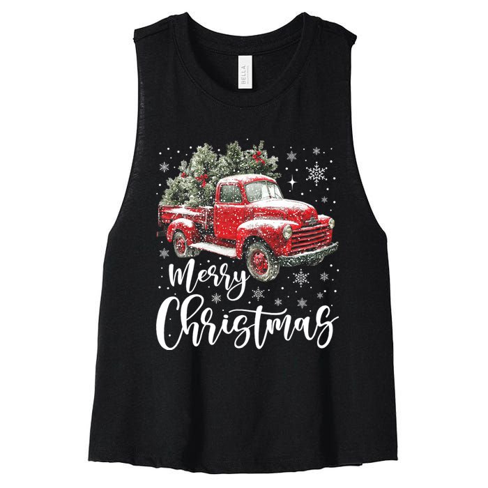 Merry Christmas Red Truck Family Matching Christmas Pajama Women's Racerback Cropped Tank