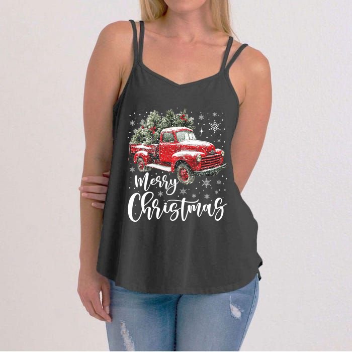 Merry Christmas Red Truck Family Matching Christmas Pajama Women's Strappy Tank