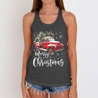 Merry Christmas Red Truck Family Matching Christmas Pajama Women's Knotted Racerback Tank