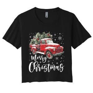 Merry Christmas Red Truck Family Matching Christmas Pajama Women's Crop Top Tee