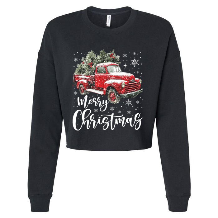 Merry Christmas Red Truck Family Matching Christmas Pajama Cropped Pullover Crew