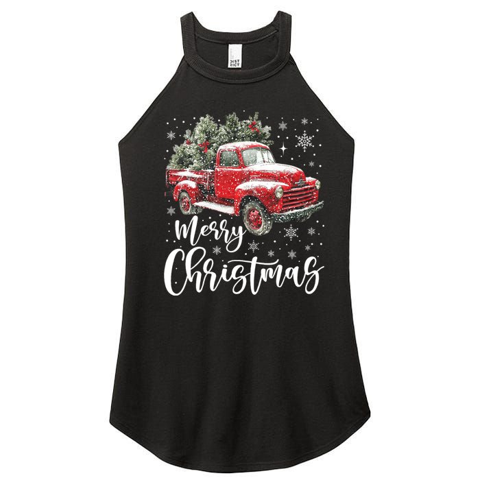 Merry Christmas Red Truck Family Matching Christmas Pajama Women's Perfect Tri Rocker Tank