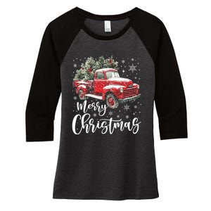 Merry Christmas Red Truck Family Matching Christmas Pajama Women's Tri-Blend 3/4-Sleeve Raglan Shirt