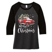 Merry Christmas Red Truck Family Matching Christmas Pajama Women's Tri-Blend 3/4-Sleeve Raglan Shirt