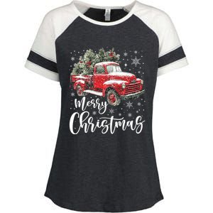 Merry Christmas Red Truck Family Matching Christmas Pajama Enza Ladies Jersey Colorblock Tee