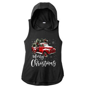 Merry Christmas Red Truck Family Matching Christmas Pajama Ladies PosiCharge Tri-Blend Wicking Draft Hoodie Tank