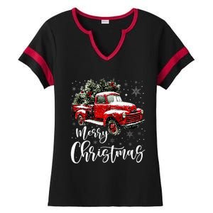 Merry Christmas Red Truck Family Matching Christmas Pajama Ladies Halftime Notch Neck Tee