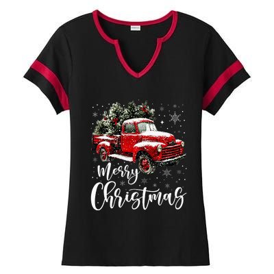 Merry Christmas Red Truck Family Matching Christmas Pajama Ladies Halftime Notch Neck Tee