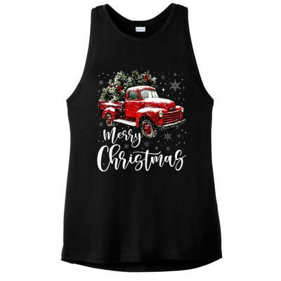 Merry Christmas Red Truck Family Matching Christmas Pajama Ladies PosiCharge Tri-Blend Wicking Tank