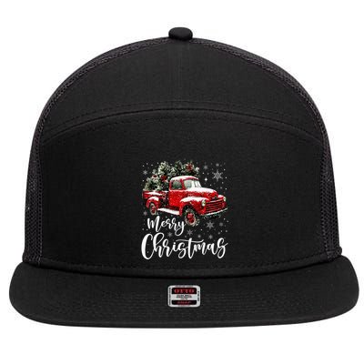 Merry Christmas Red Truck Family Matching Christmas Pajama 7 Panel Mesh Trucker Snapback Hat