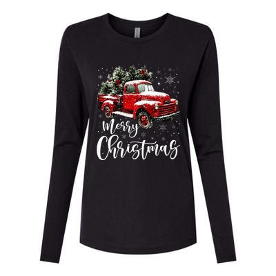 Merry Christmas Red Truck Family Matching Christmas Pajama Womens Cotton Relaxed Long Sleeve T-Shirt