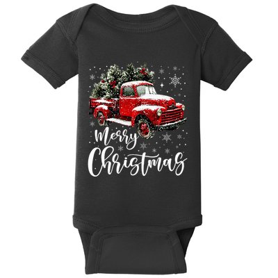 Merry Christmas Red Truck Family Matching Christmas Pajama Baby Bodysuit