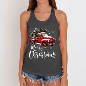 Merry Christmas Red Truck Family Matching Christmas Pajama Women's Knotted Racerback Tank