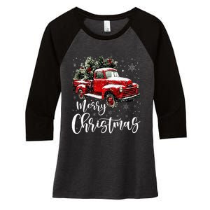 Merry Christmas Red Truck Family Matching Christmas Pajama Women's Tri-Blend 3/4-Sleeve Raglan Shirt