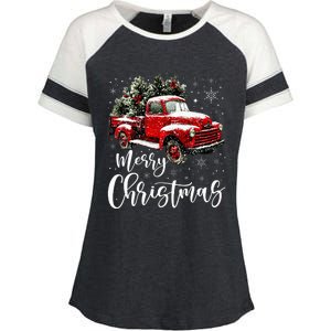 Merry Christmas Red Truck Family Matching Christmas Pajama Enza Ladies Jersey Colorblock Tee