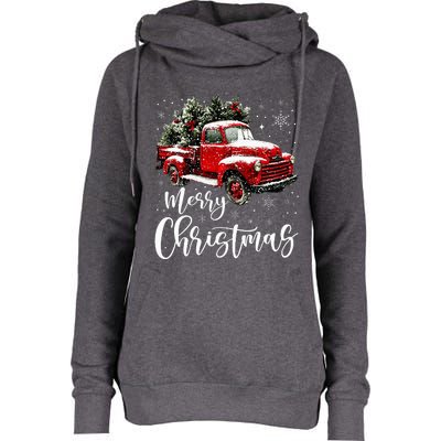 Merry Christmas Red Truck Family Matching Christmas Pajama Womens Funnel Neck Pullover Hood