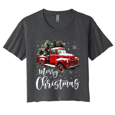 Merry Christmas Red Truck Family Matching Christmas Pajama Women's Crop Top Tee