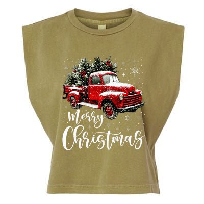 Merry Christmas Red Truck Family Matching Christmas Pajama Garment-Dyed Women's Muscle Tee