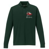 Merry Christmas Red Truck Family Matching Christmas Pajama Performance Long Sleeve Polo