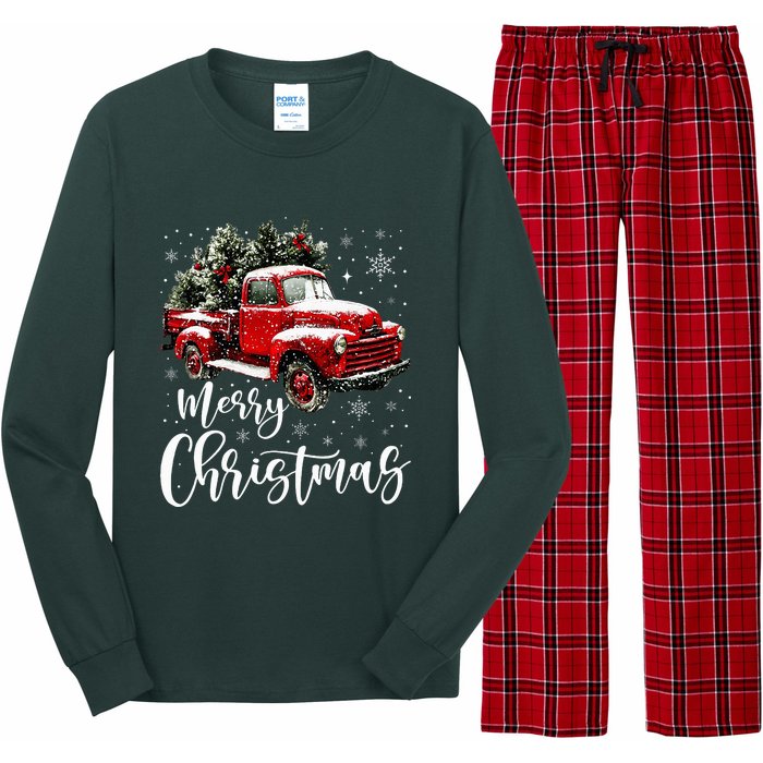 Merry Christmas Red Truck Family Matching Christmas Pajama Long Sleeve Pajama Set