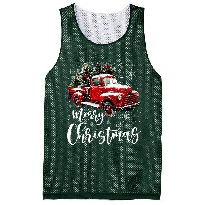 Merry Christmas Red Truck Family Matching Christmas Pajama Mesh Reversible Basketball Jersey Tank