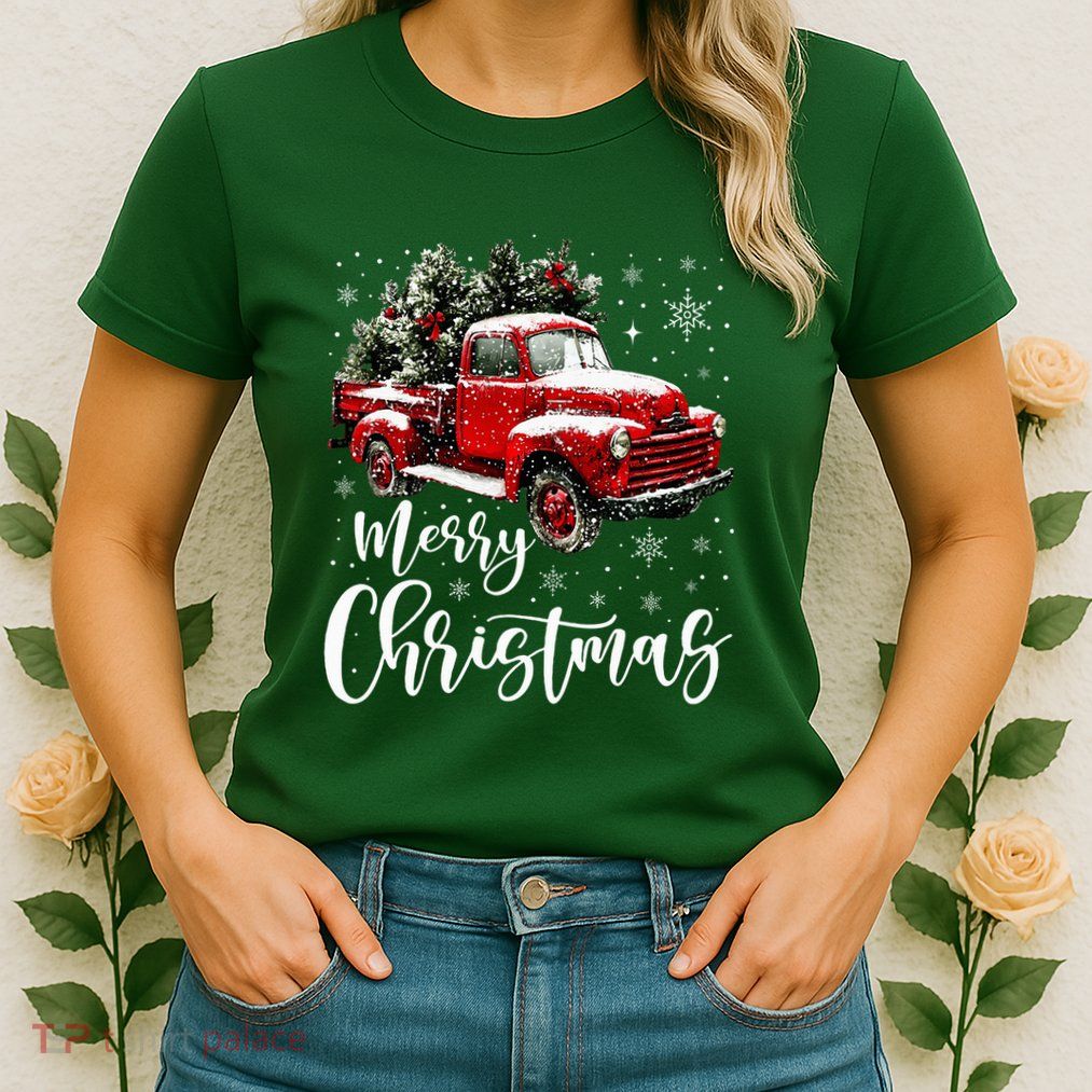 Merry Christmas Red Truck Family Matching Christmas Pajama Womens T-Shirt