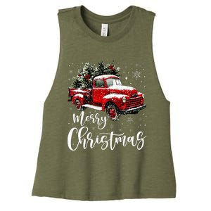 Merry Christmas Red Truck Family Matching Christmas Pajama Women's Racerback Cropped Tank