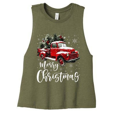 Merry Christmas Red Truck Family Matching Christmas Pajama Women's Racerback Cropped Tank