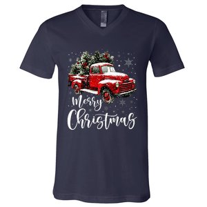 Merry Christmas Red Truck Family Matching Christmas Pajama V-Neck T-Shirt