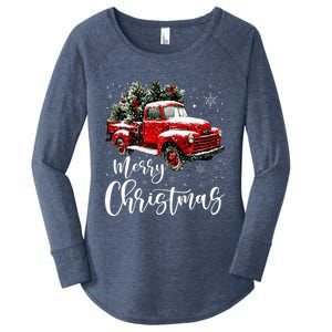 Merry Christmas Red Truck Family Matching Christmas Pajama Women's Perfect Tri Tunic Long Sleeve Shirt