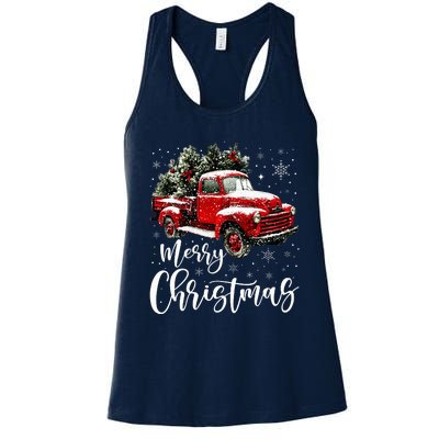 Merry Christmas Red Truck Family Matching Christmas Pajama Women's Racerback Tank