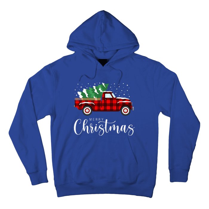 Merry Christmas Red Truck Buffalo Plaid Xmas Retro Vintage Hoodie