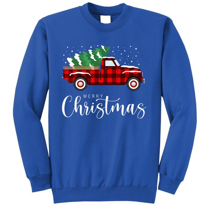 Merry Christmas Red Truck Buffalo Plaid Xmas Retro Vintage Sweatshirt