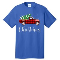 Merry Christmas Red Truck Buffalo Plaid Xmas Retro Vintage Tall T-Shirt