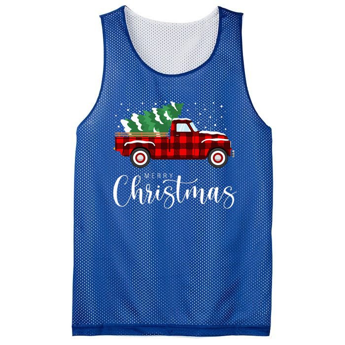 Merry Christmas Red Truck Buffalo Plaid Xmas Retro Vintage Mesh Reversible Basketball Jersey Tank