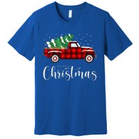 Merry Christmas Red Truck Buffalo Plaid Xmas Retro Vintage Premium T-Shirt