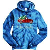 Merry Christmas Red Truck Buffalo Plaid Xmas Retro Vintage Tie Dye Hoodie