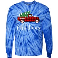 Merry Christmas Red Truck Buffalo Plaid Xmas Retro Vintage Tie-Dye Long Sleeve Shirt