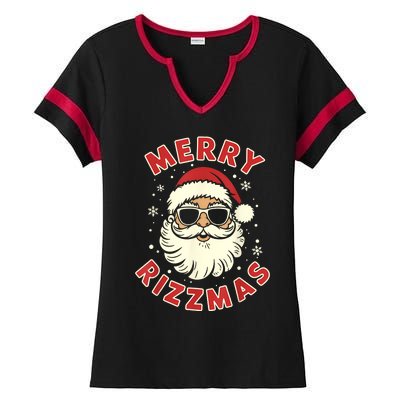 Merry Christmas Rizz Cool Santa Sunglasses Xmas Pjs Ladies Halftime Notch Neck Tee