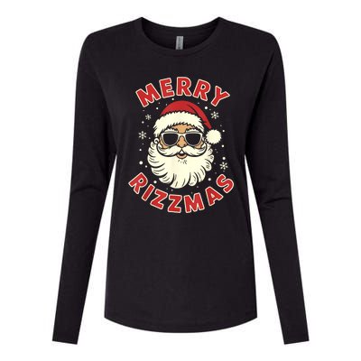 Merry Christmas Rizz Cool Santa Sunglasses Xmas Pjs Womens Cotton Relaxed Long Sleeve T-Shirt