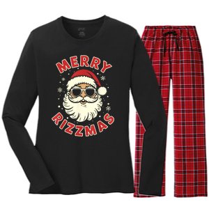 Merry Christmas Rizz Cool Santa Sunglasses Xmas Pjs Women's Long Sleeve Flannel Pajama Set 