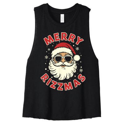 Merry Christmas Rizz Cool Santa Sunglasses Xmas Pjs Women's Racerback Cropped Tank