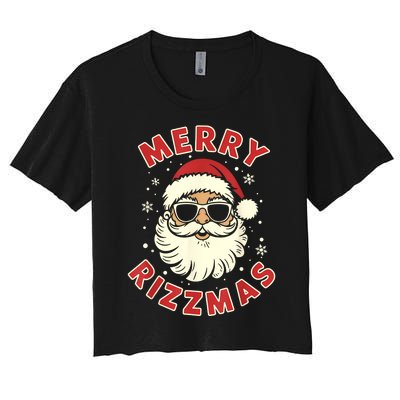 Merry Christmas Rizz Cool Santa Sunglasses Xmas Pjs Women's Crop Top Tee