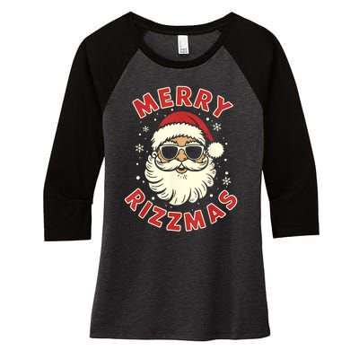 Merry Christmas Rizz Cool Santa Sunglasses Xmas Pjs Women's Tri-Blend 3/4-Sleeve Raglan Shirt