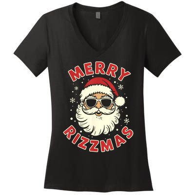 Merry Christmas Rizz Cool Santa Sunglasses Xmas Pjs Women's V-Neck T-Shirt