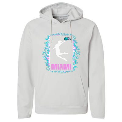 Miami City Retro Vintage Hoops On Fire 305 Baller Southbeach Performance Fleece Hoodie