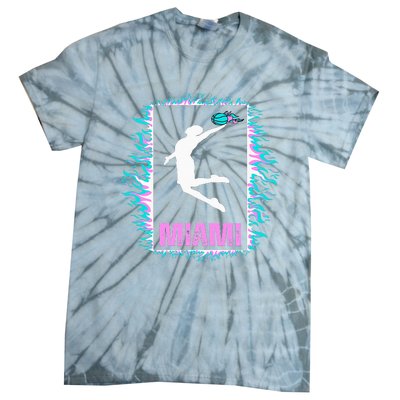 Miami City Retro Vintage Hoops On Fire 305 Baller Southbeach Tie-Dye T-Shirt